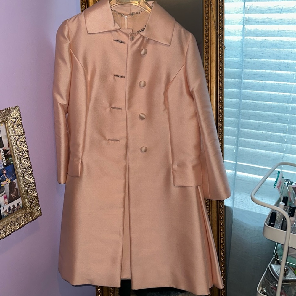 Vintage 1940s pink satin dress and dress coat